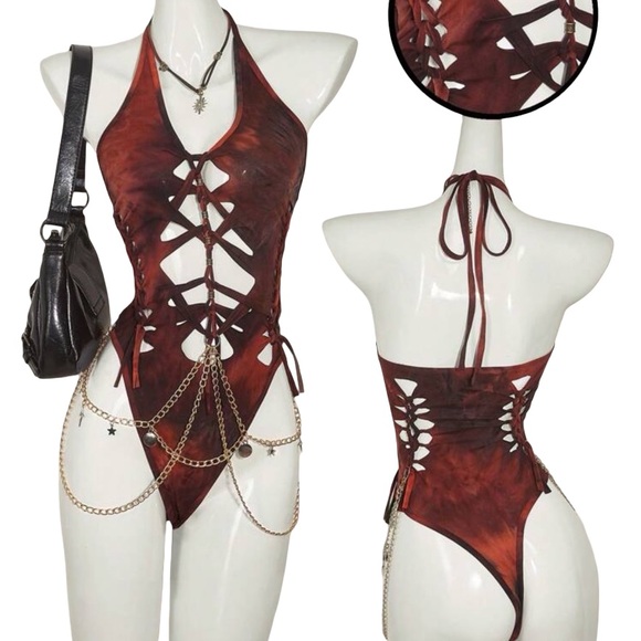 Ombré Slit Weave Braided Halter Bodysuit Onesie - Picture 6 of 7